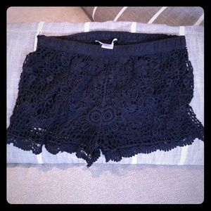 Black lace stretch shorts
